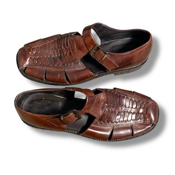 Tommy Bahama Italian Leather Roman Fisherman Sandals Brown Size 12 Woven Summer - Picture 13 of 13